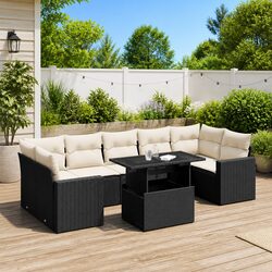 Garden Sofa Set 8 Piece Outdoor Furniture Patio Black Poly Rattan Modular