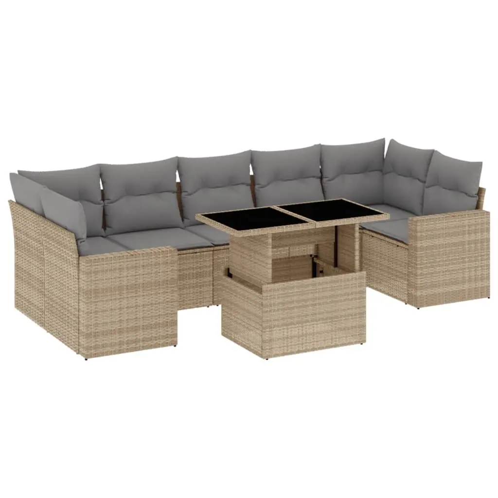 Garden Sofa Set Beige 8 Piece Modular Outdoor Furniture Patio Poly Rattan