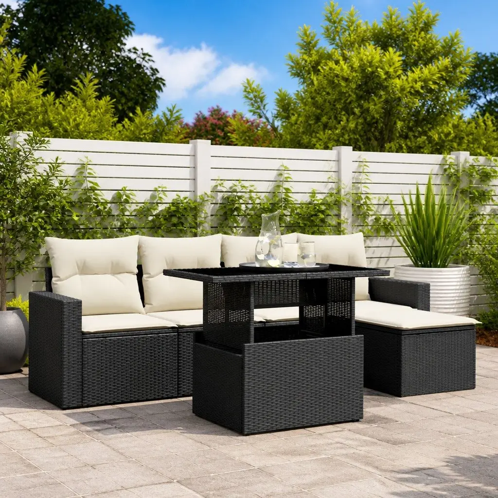 6-Piece Modular Garden Sofa Set in Black with Cushions