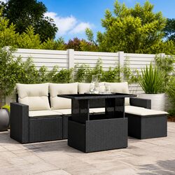 6-Piece Modular Garden Sofa Set in Black with Cushions