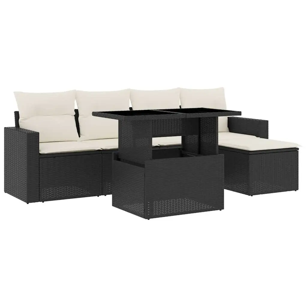 6-Piece Modular Garden Sofa Set in Black with Cushions