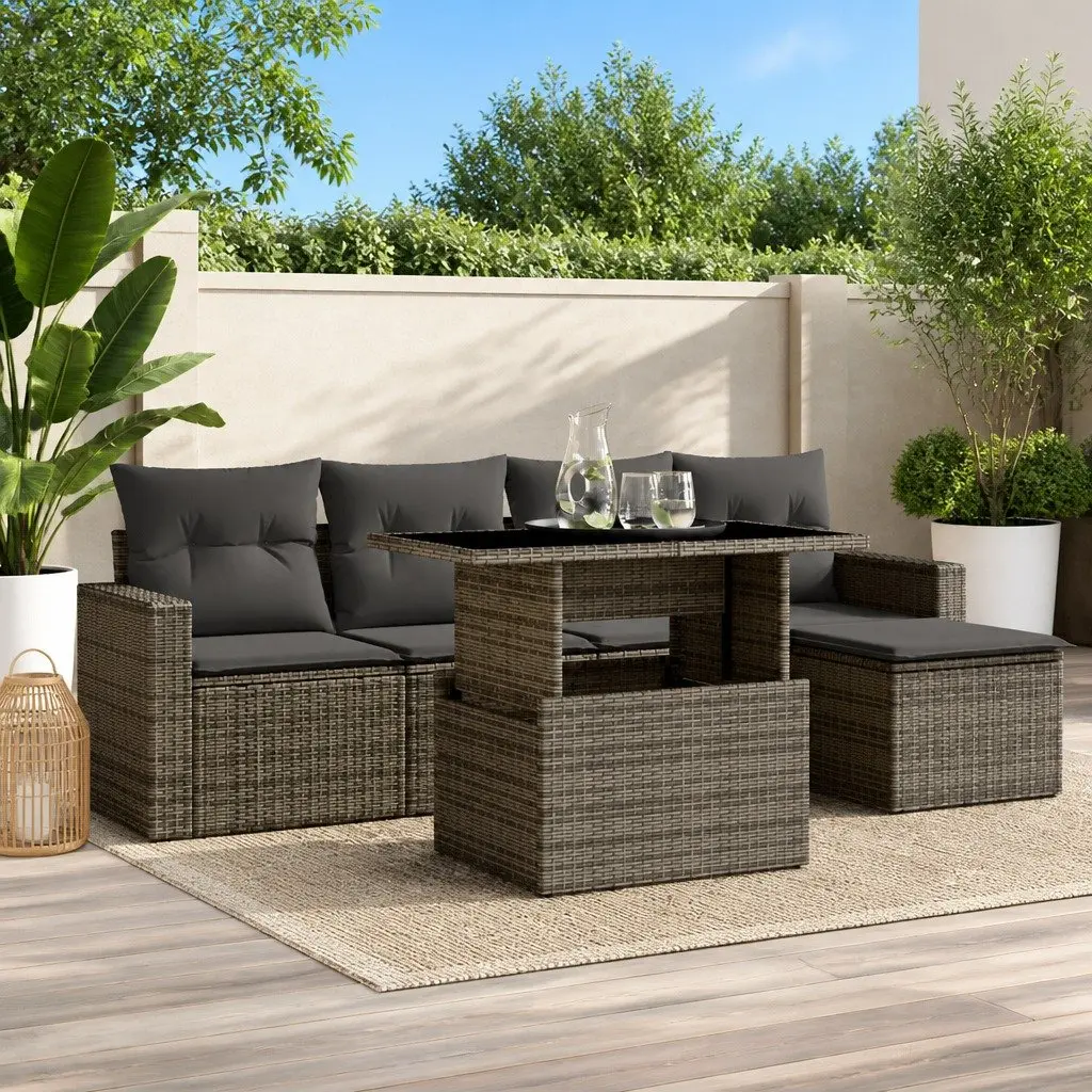 Garden Sofa Set Grey 6 Piece Modular Outdoor Furniture with Cushions