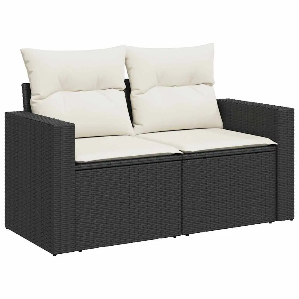 5 Piece Garden Sofa Set Outdoor Furniture Black Poly Rattan with Cushions Patio