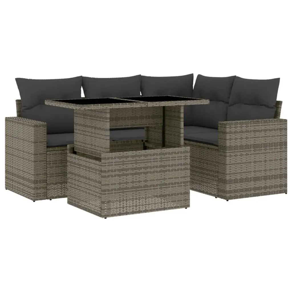 5 Piece Garden Sofa Set Outdoor Furniture Grey Poly Rattan with Cushions Patio