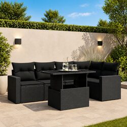 Concise 6-Piece Modular Garden Sofa Set in Black