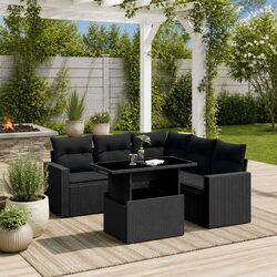 6 Piece Black Garden Sofa Set