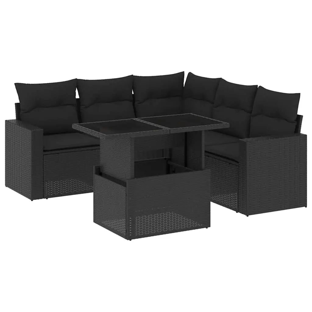 Garden Sofa Set Black 6 Piece Modular Outdoor Furniture with Adjustable Table and Cushions