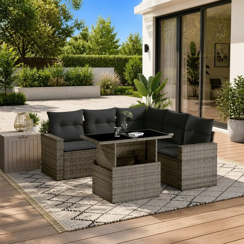 Garden Sofa Set Grey 6 Piece Modular Outdoor Furniture with Cushions