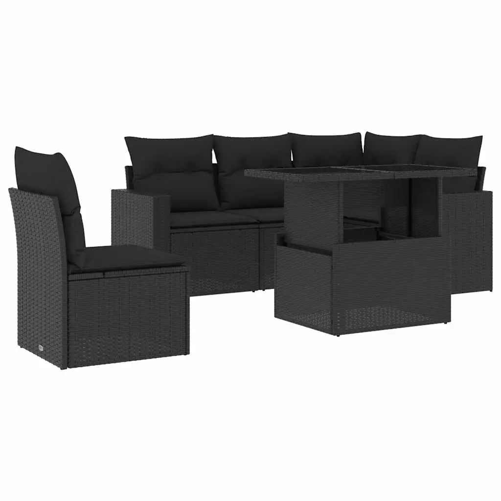 Garden Sofa Set 6 Piece Outdoor Furniture Patio Black Poly Rattan with Cushions