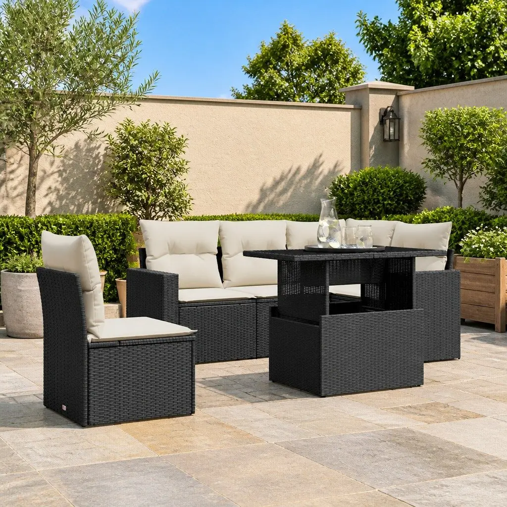 Garden Sofa Set Black 6 Piece Modular Outdoor Furniture with Cushions