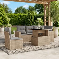 6-Piece Outdoor Sofa Set in Beige Rattan