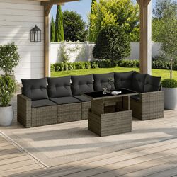 7 Piece Garden Sofa Set Grey Poly Rattan Outdoor Furniture Patio Seating with