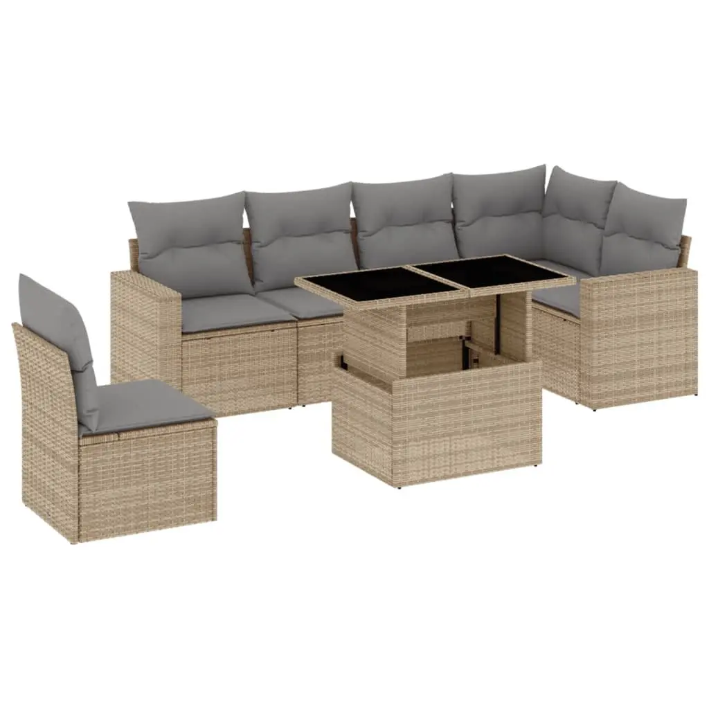 7 Piece Garden Sofa Set Beige Modular Outdoor Furniture Patio Rattan with Cushions