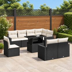 Garden Sofa Set 9 Piece Outdoor Furniture Patio Lounger with Cushions Black