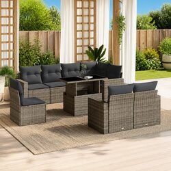 Garden Sofa Set 9 Piece Outdoor Furniture Patio Lounge Grey Poly Rattan Modular