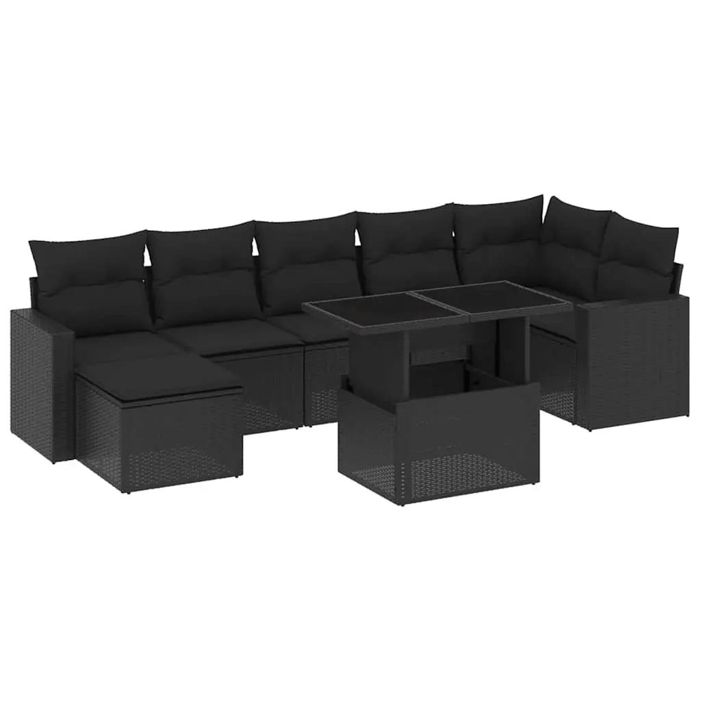 Garden Sofa Set 8 Piece Outdoor Furniture Patio Lounging Black Poly Rattan
