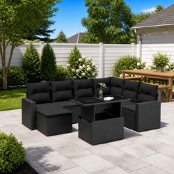 Garden Sofa Set 8 Piece Outdoor Furniture Patio Lounge Modular Poly Rattan Black