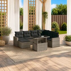 Garden Sofa Set 8 Piece Outdoor Furniture Poly Rattan Grey Patio with Cushions