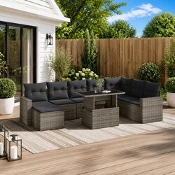Garden Sofa Set 9 Piece Outdoor Furniture Lounge with Cushions Grey Poly Rattan