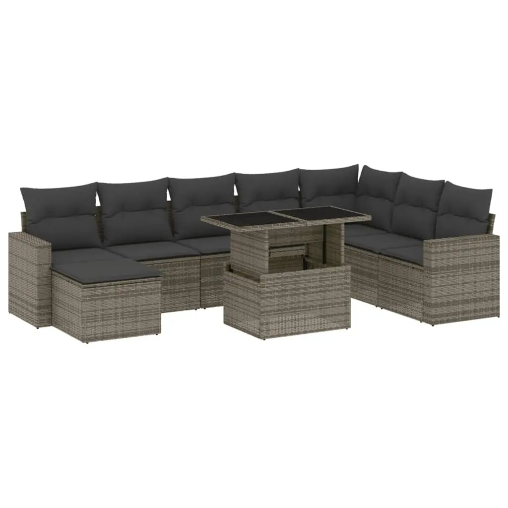 Garden Sofa Set Grey 9 Piece Outdoor Furniture Lounge with Cushions Adjustable Tabletop