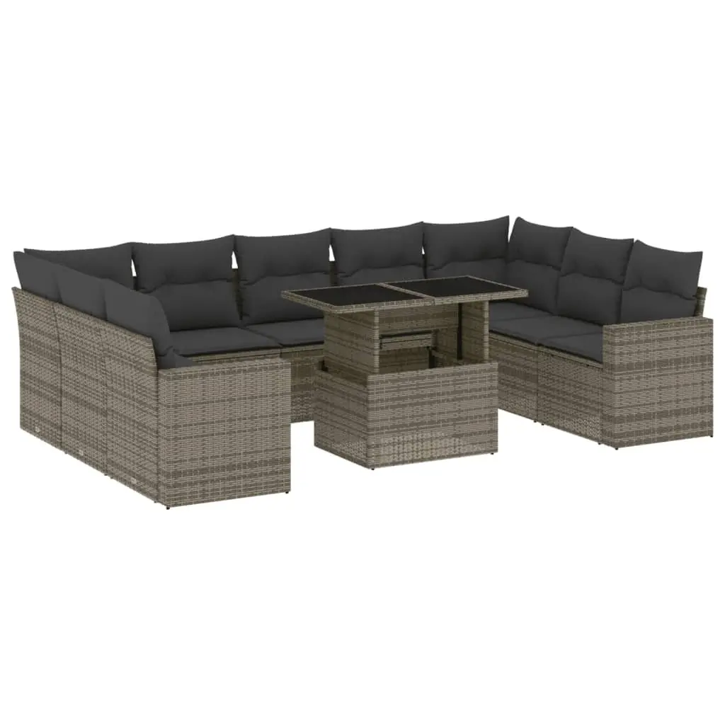 10 Piece Garden Sofa Set Grey Modular Outdoor Furniture with Cushions