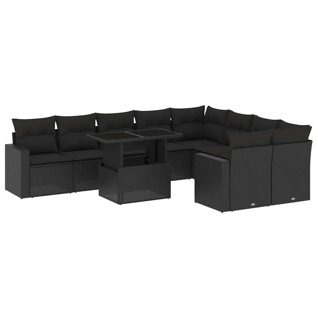 10 Piece Garden Sofa Set Black Modular Outdoor Furniture with Cushions