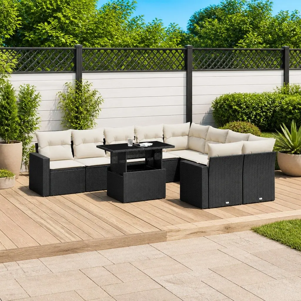 Garden Sofa Set 10 Piece Outdoor Furniture Black Poly Rattan Modular Patio