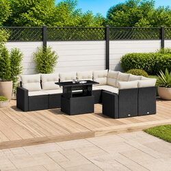 Garden Sofa Set 10 Piece Outdoor Furniture Black Poly Rattan Modular Patio