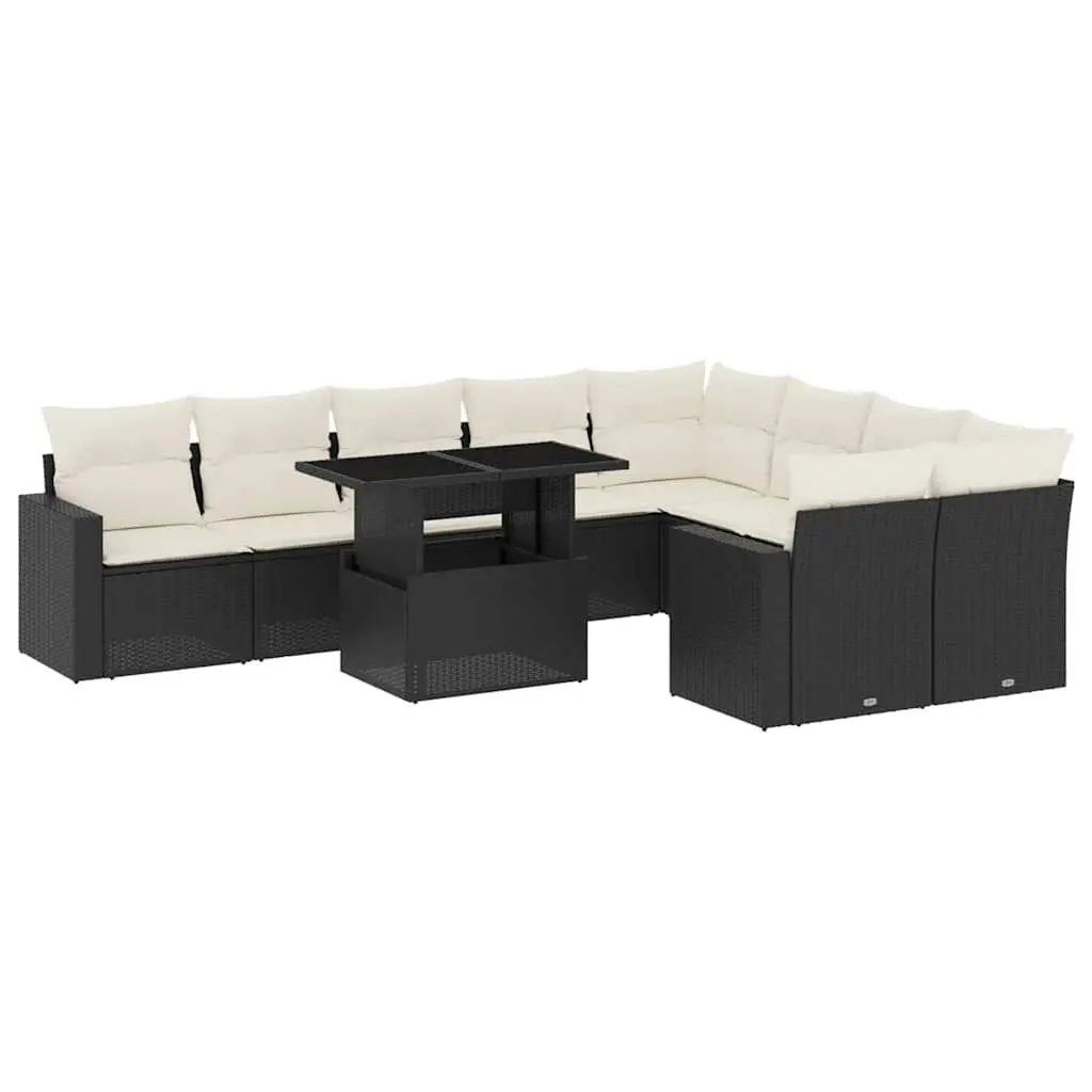 Garden Sofa Set 10 Piece Outdoor Furniture Black Poly Rattan Modular Patio