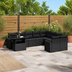 10-Piece Black Rattan Sofa Set