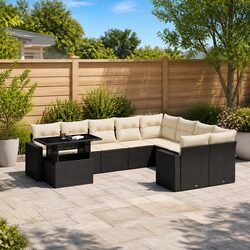 Efficient 10-Piece Black Poly Rattan Sofa Set