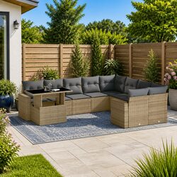Garden Sofa Set 10 Piece Outdoor Furniture Beige Poly Rattan Adjustable Table