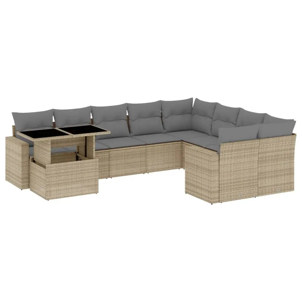 Garden Sofa Set 10 Piece Outdoor Furniture Beige Poly Rattan Adjustable Table