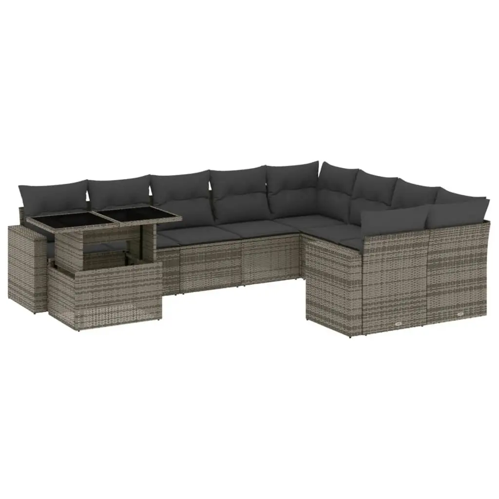 Garden Sofa Set 10 Piece Outdoor Furniture with Cushions Grey Poly Rattan