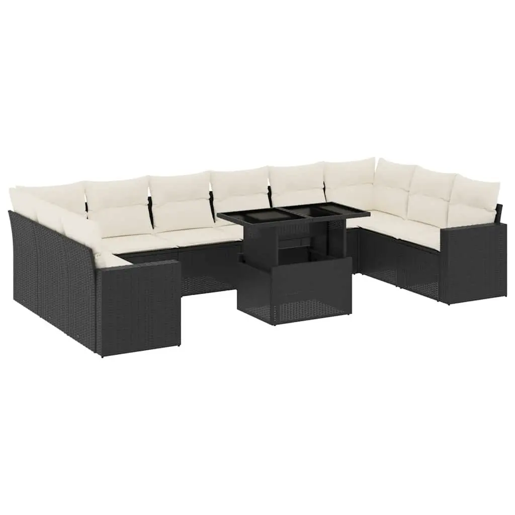 11 Piece Garden Sofa Set Black PE Rattan Outdoor Furniture Patio Lounge with
