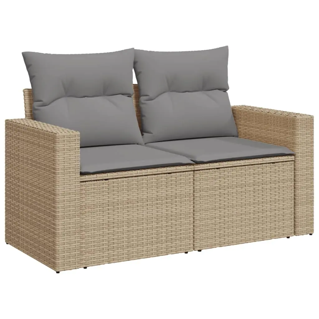 Garden Sofa Set 11 Piece Outdoor Furniture Beige Rattan Patio with Cushions