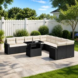 11-Piece Black Rattan Sofa Set