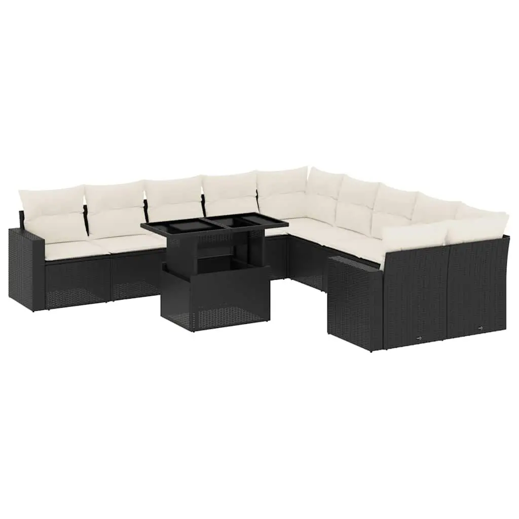 Garden Sofa Set 11 Piece Outdoor Furniture Black Poly Rattan Patio Seating with