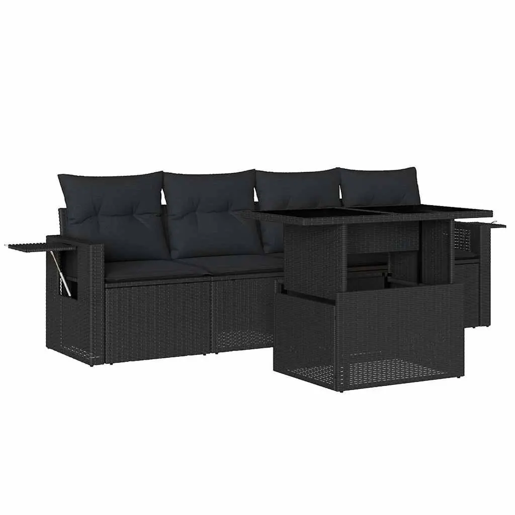 Garden Sofa Set 5 Piece Outdoor Furniture Black Poly Rattan Adjustable Table