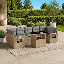 8-Piece Beige Patio Sofa Set with Modular Design