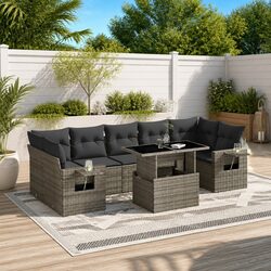 Concise 8-Piece Grey PE Rattan Sofa Set for Outdoors