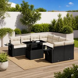 9 Piece Garden Sofa Set Outdoor Patio Furniture with Cushions Black Poly Rattan