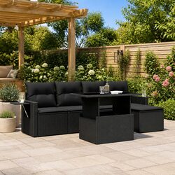 Garden Sofa Set 6 Piece Outdoor Furniture Black Poly Rattan Modular with