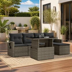 6 Piece Garden Sofa Set in Grey Rattan