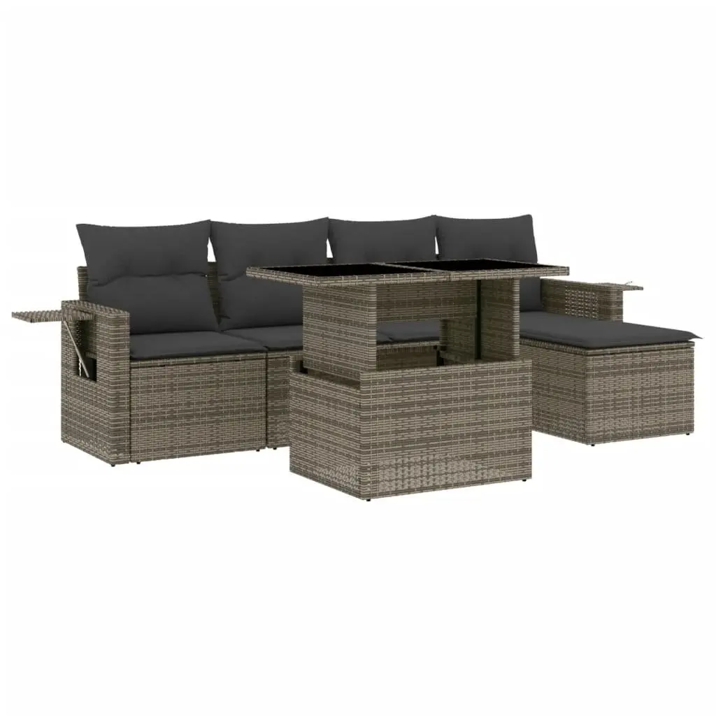 6 Piece Garden Sofa Set Grey Modular Outdoor Furniture with Cushions