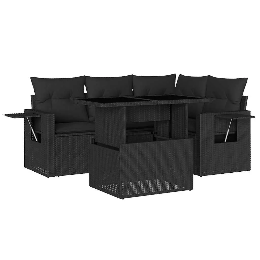 Garden Sofa Set Black 5 Piece Outdoor Furniture Adjustable Table Poly Rattan