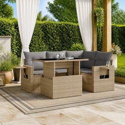 5 Piece Garden Sofa Set: Beige with Cushions