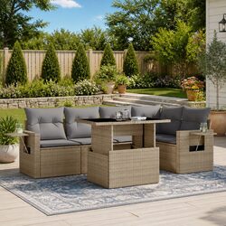 Garden Sofa Set 6 Piece Outdoor Furniture with Cushions Beige Poly Rattan
