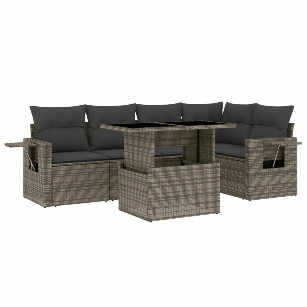 6 Piece Garden Sofa Set Grey Poly Rattan Outdoor Furniture Patio with Cushions