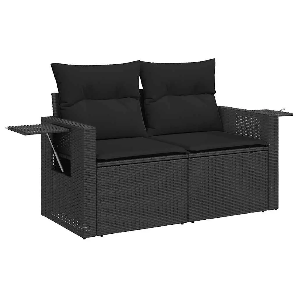 Garden Sofa Set 6 Piece Outdoor Furniture Black PE Rattan with Cushions Patio